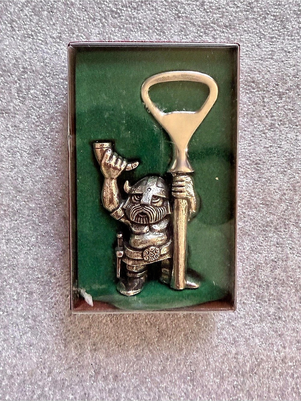 A.S. Tinn-Per Viking Bottle Opener Pewter Figure Brown & Green
